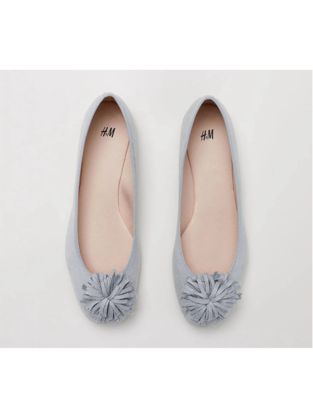 H&M Faux Suede Gray Ballet Pom Pom Flats US 8 / EUR 39